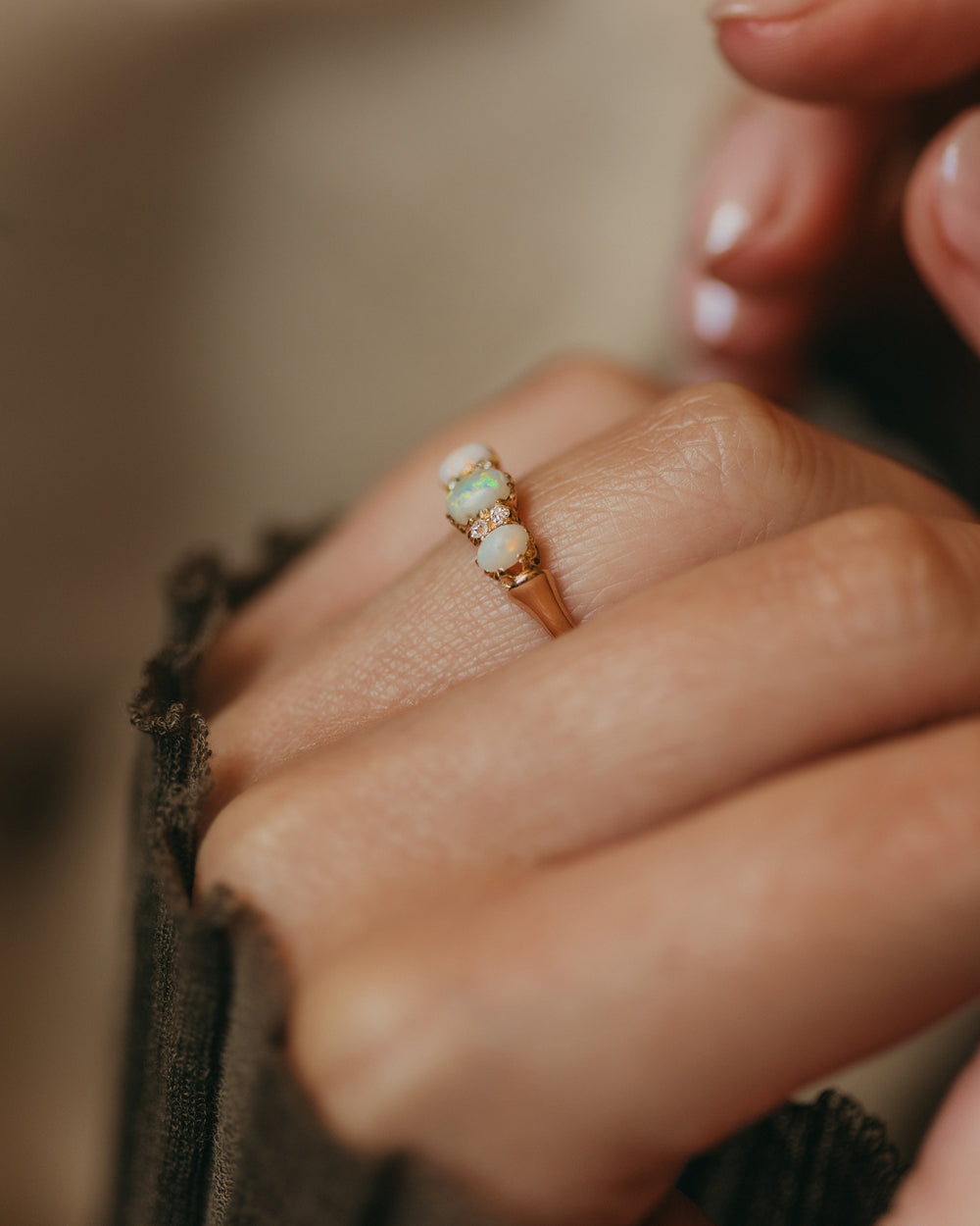 Yvonne Antique 18ct Gold Opal & Diamond Seven Stone Ring
