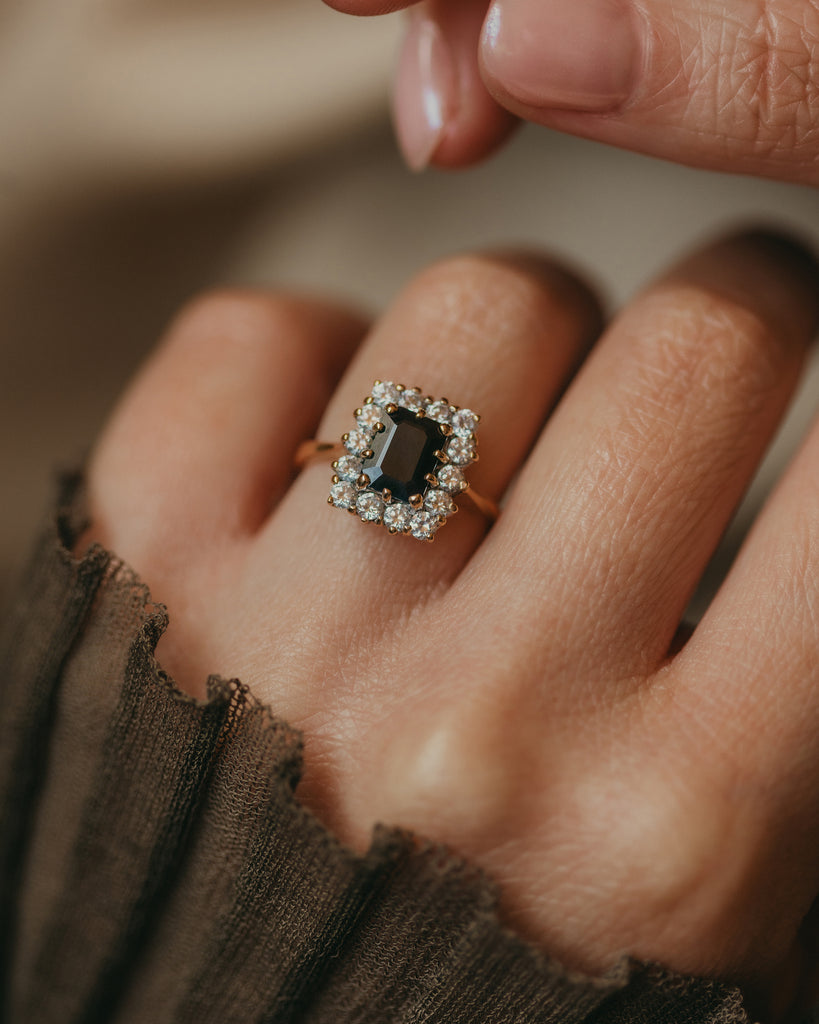 Clarice Vintage 9ct Gold Sapphire & CZ Cluster Ring