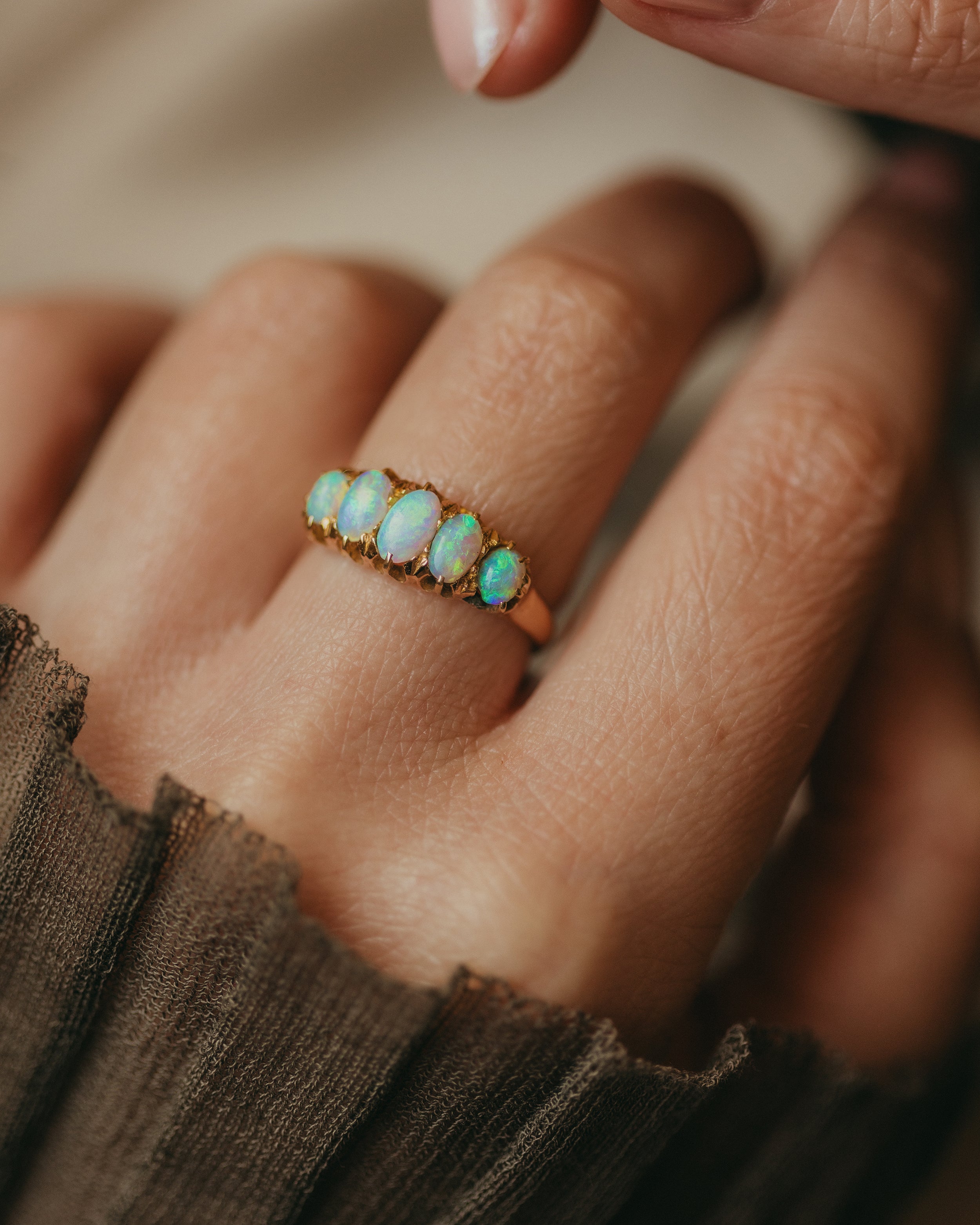 Nellie 1914 Antique 18ct Gold Opal Five Stone Ring