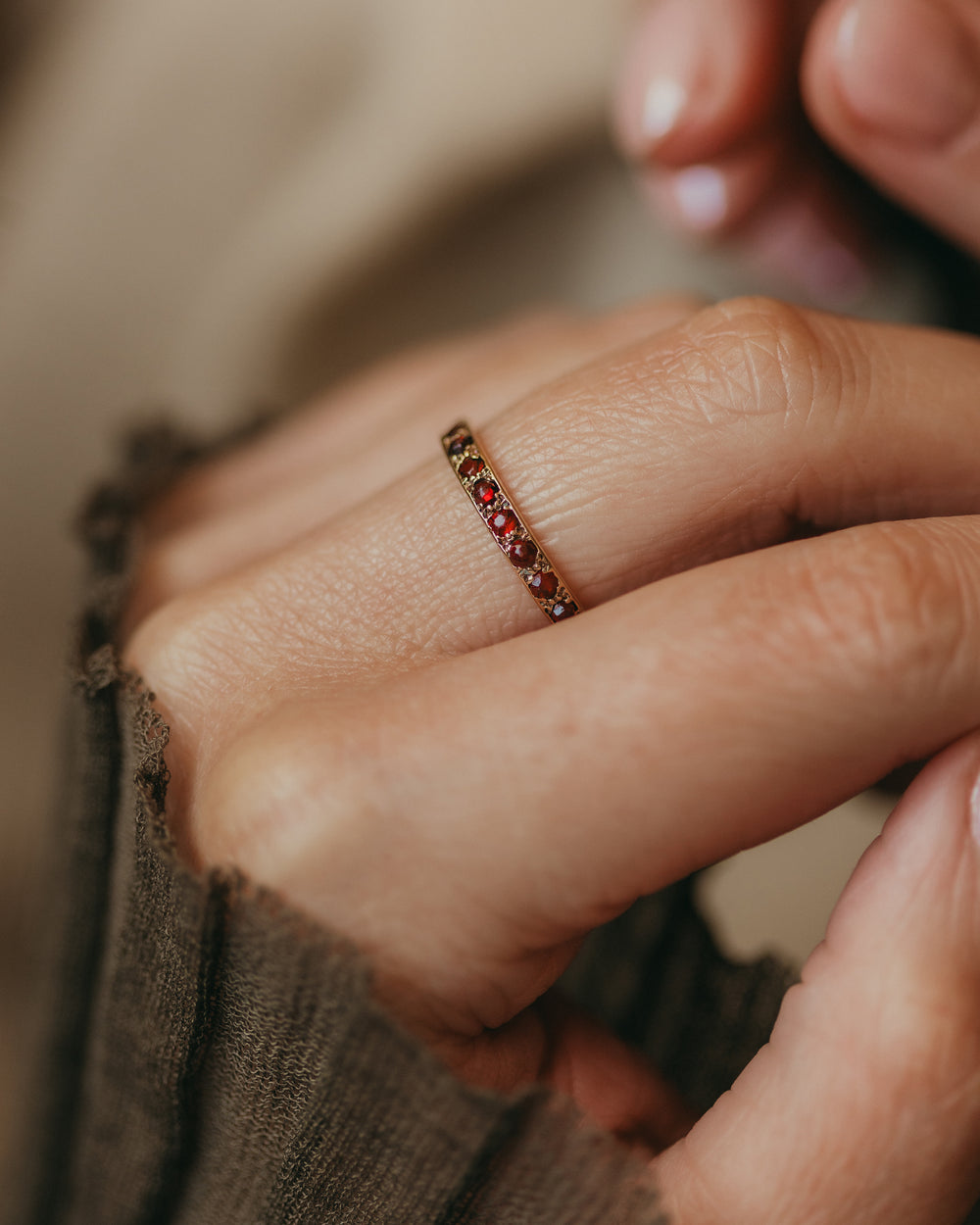 Petronella Vintage 9ct Gold Garnet Eternity Ring