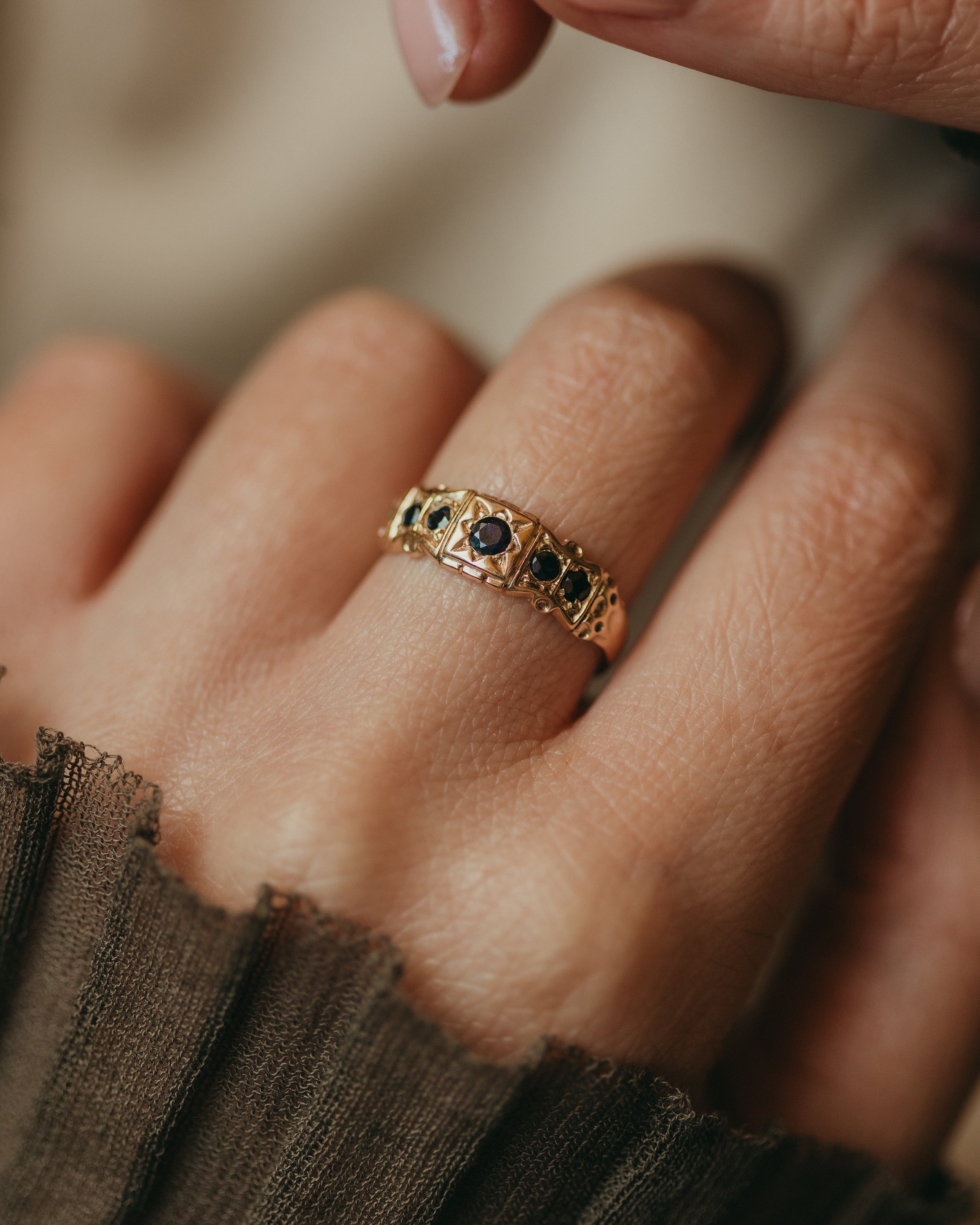 Image of Priscilla Vintage 9ct Gold Sapphire Five Stone Ring