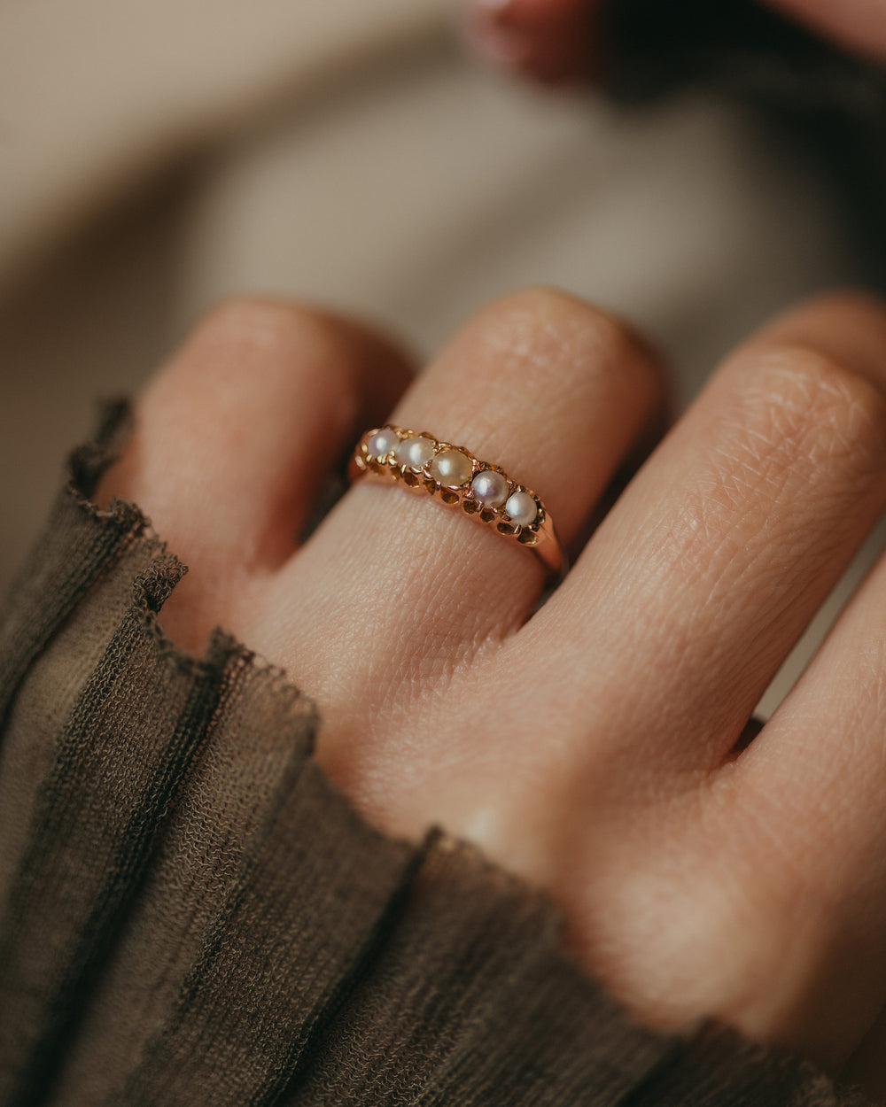 Sophronia Antique 15ct Gold Star Pearl Five Stone Ring