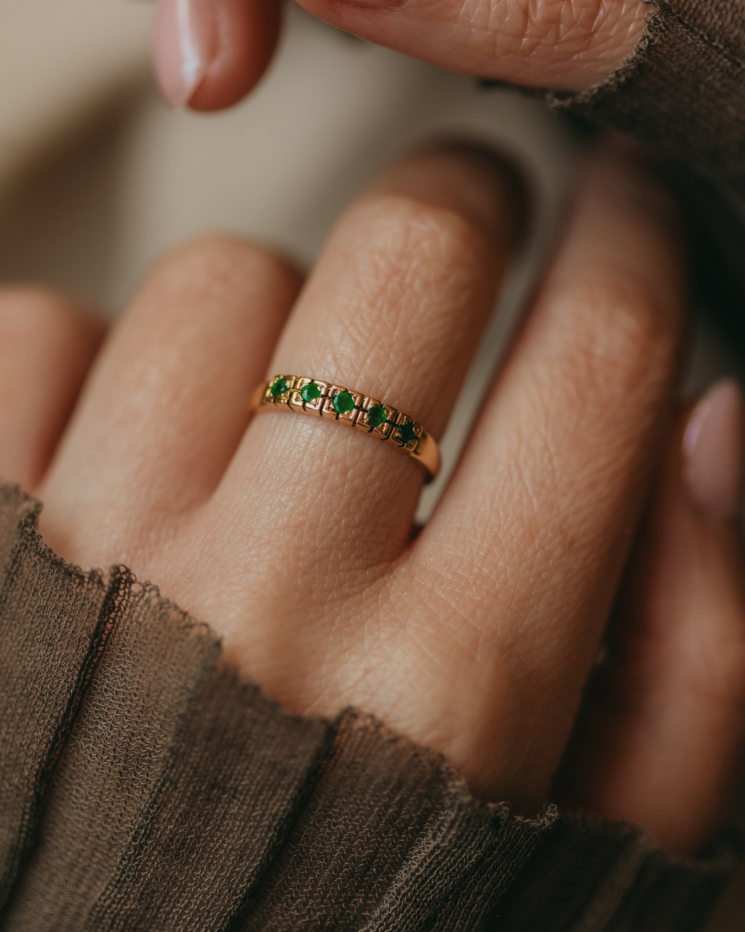 Winifred 1988 Vintage 18ct Gold Emerald Five Stone Ring