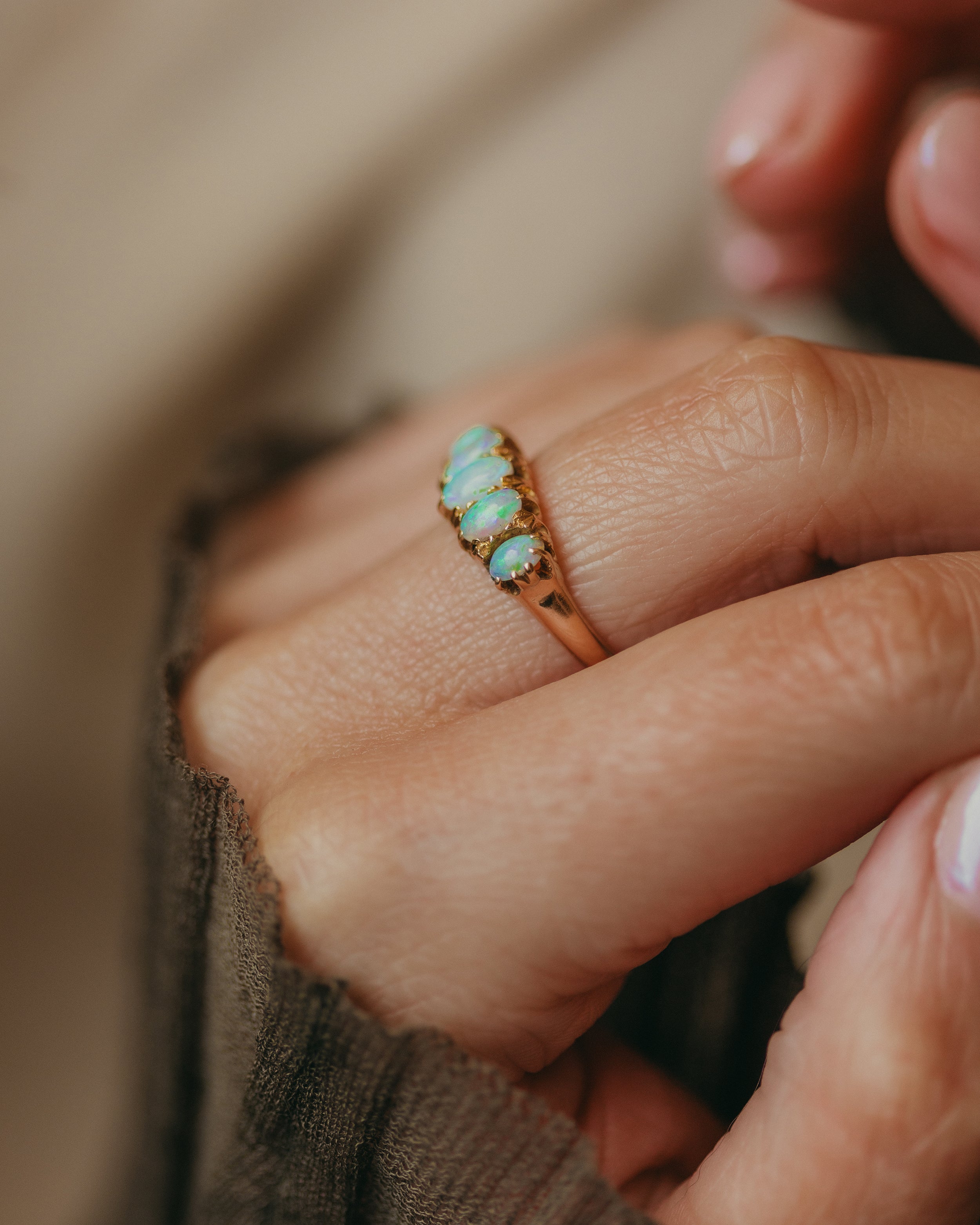 Nellie 1914 Antique 18ct Gold Opal Five Stone Ring