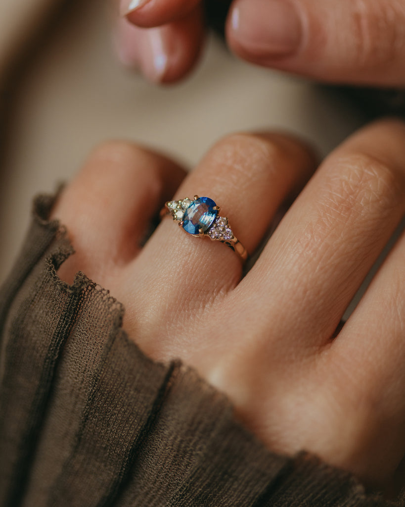 Blanche Vintage 9ct Gold Sapphire & Diamond Cluster Ring