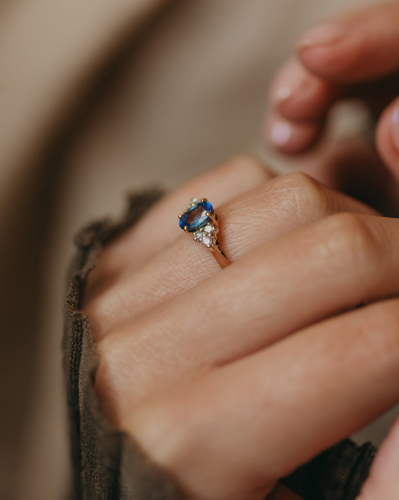 Blanche Vintage 9ct Gold Sapphire & Diamond Cluster Ring