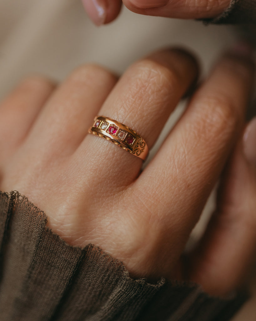 Kitty 1890 Antique 15ct Gold Ruby & Diamond Five Stone Ring