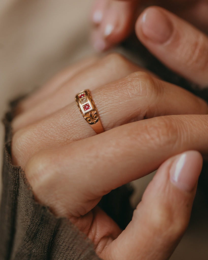 Kitty 1890 Antique 15ct Gold Ruby & Diamond Five Stone Ring