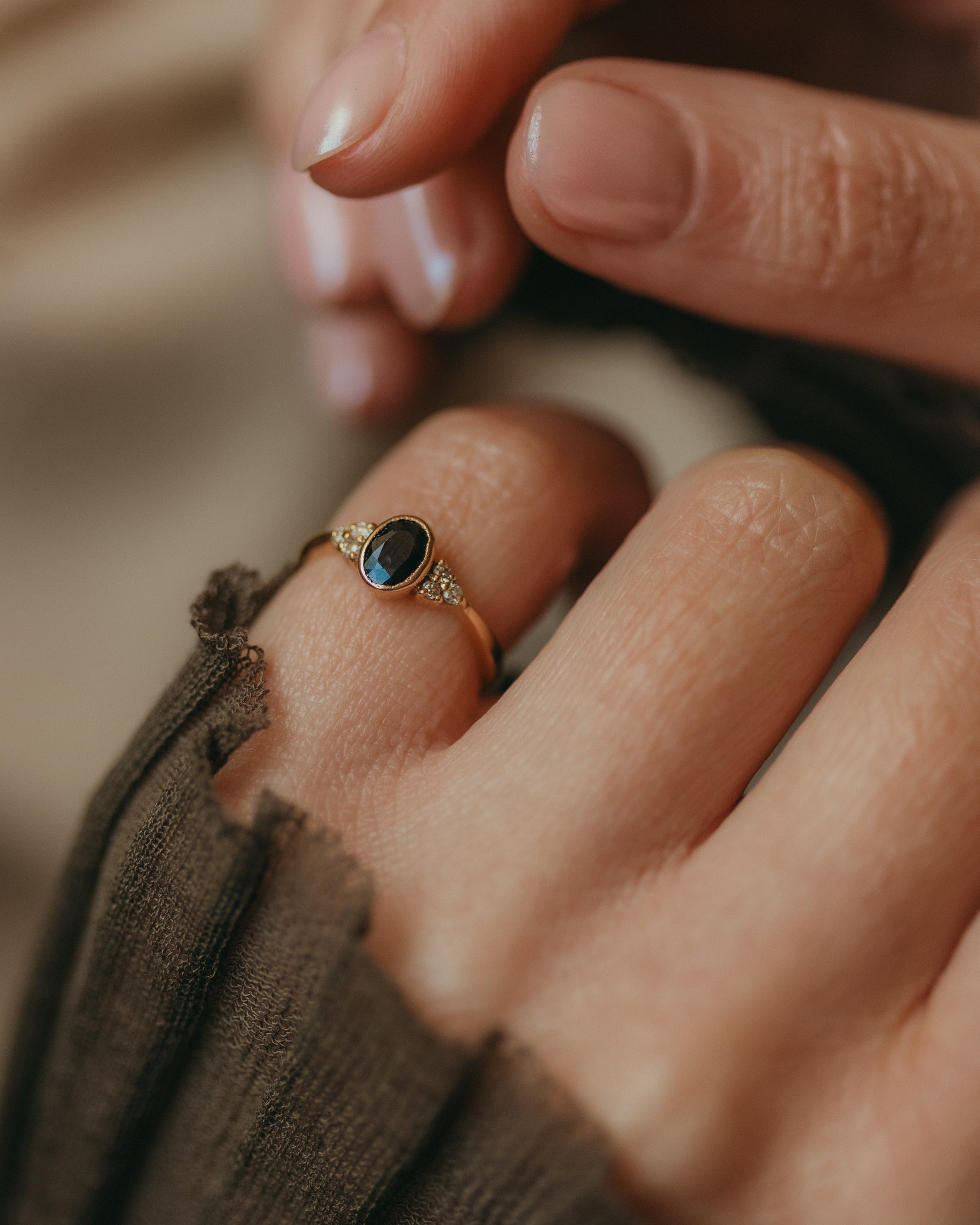 Image of Lila 1996 Vintage 9ct Gold Sapphire & Diamond Seven Stone Ring