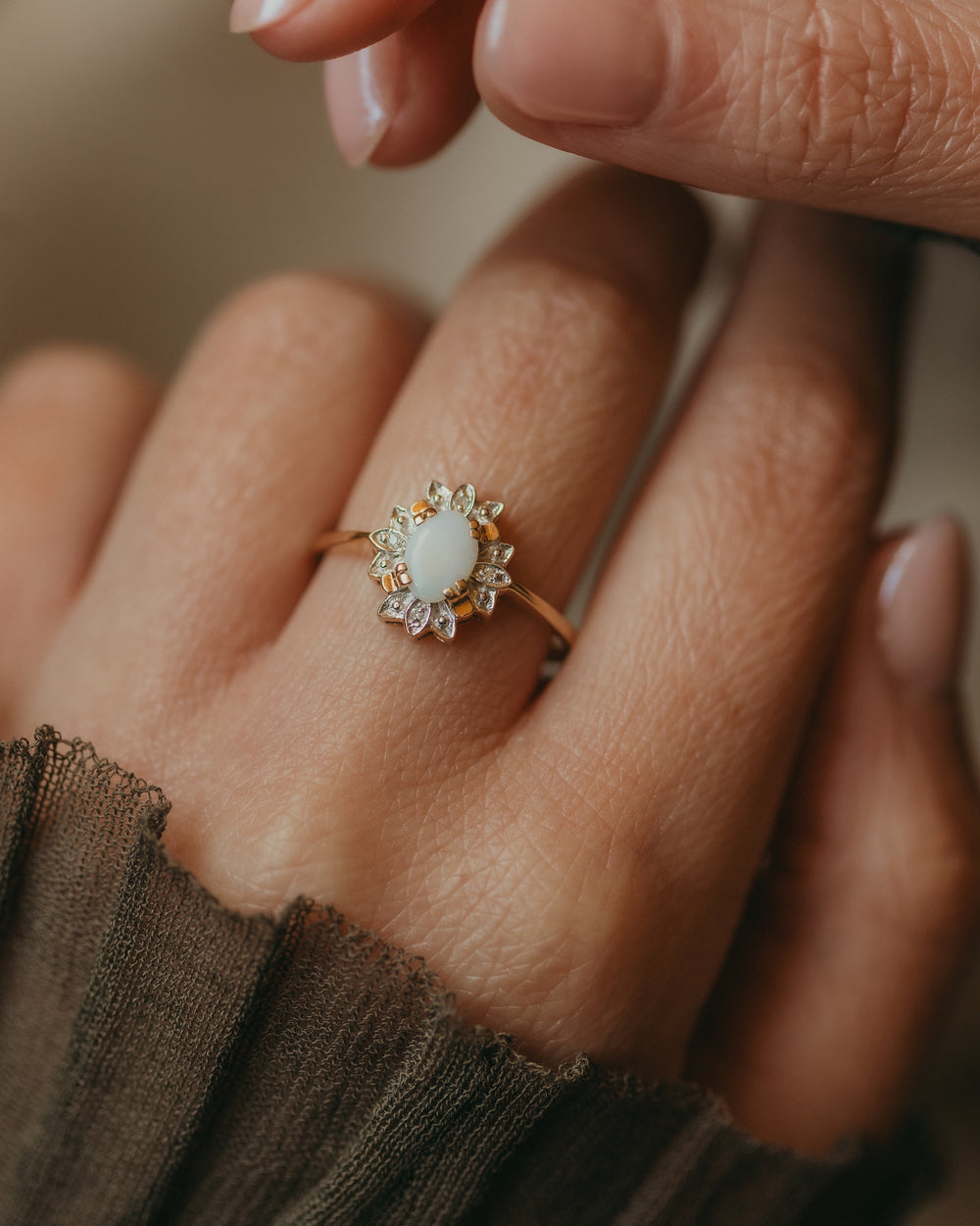 Katherina Vintage 9ct Gold Opal & Diamond Cluster Ring