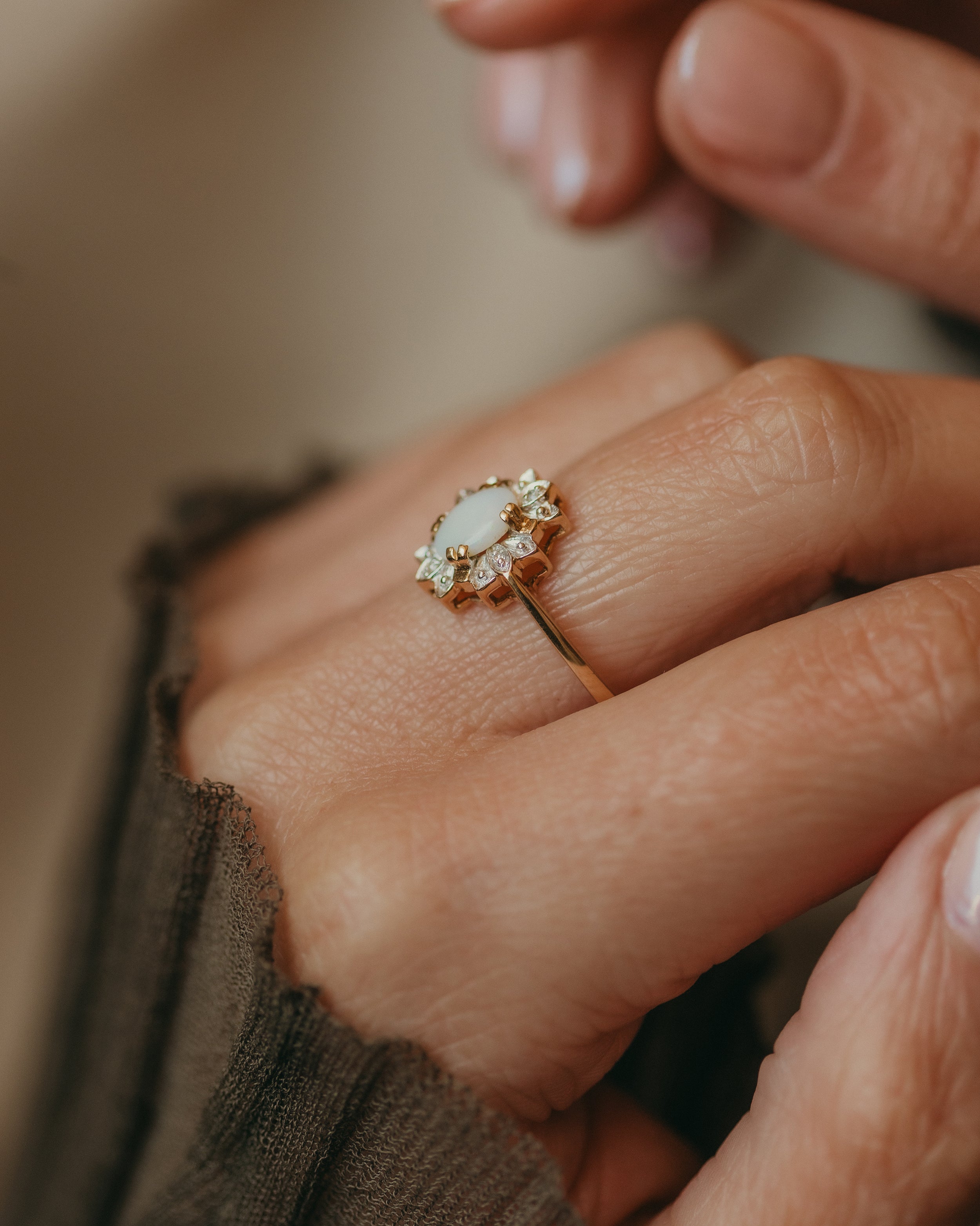Katherina Vintage 9ct Gold Opal & Diamond Cluster Ring