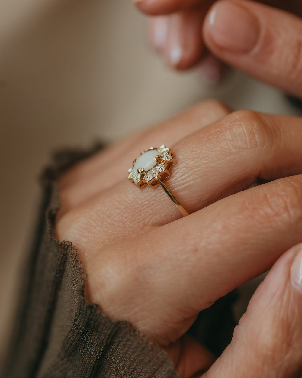 Katherina Vintage 9ct Gold Opal & Diamond Cluster Ring