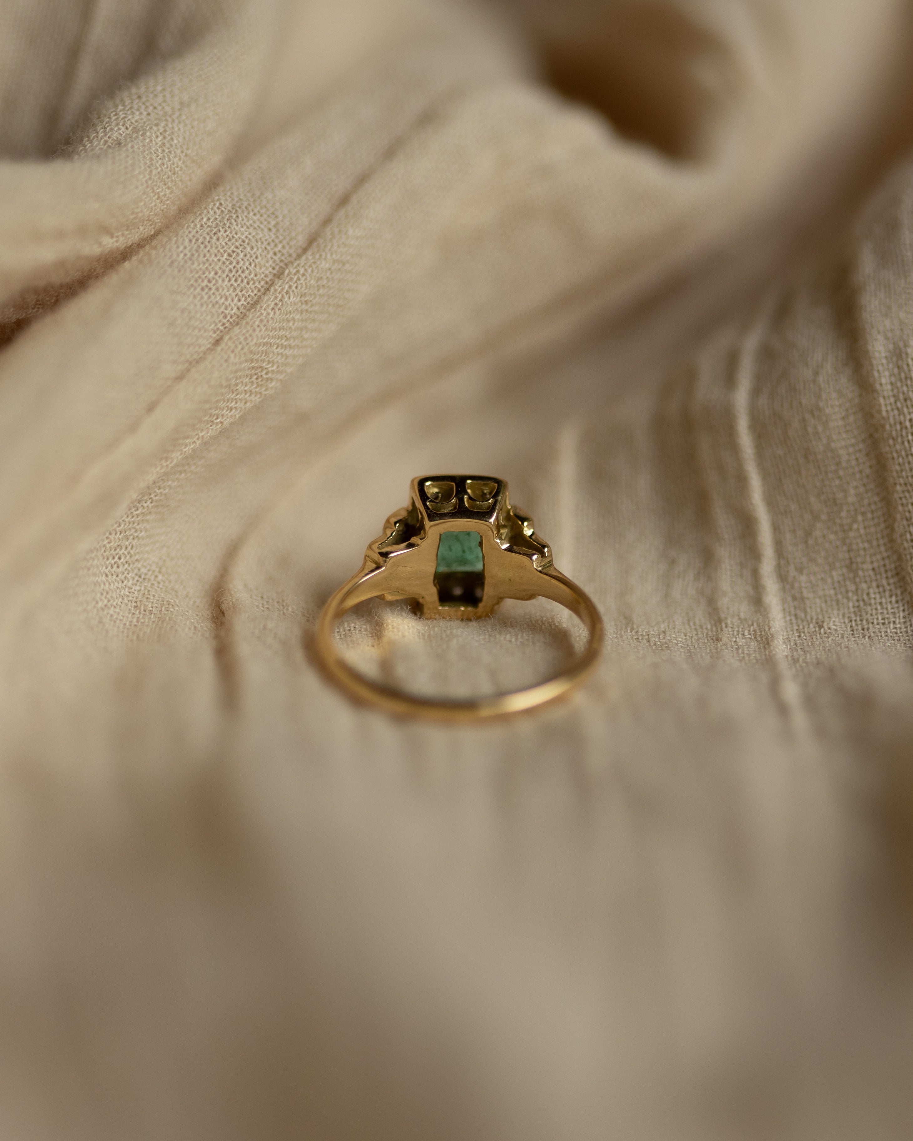 Josefine Antique Art Deco 18ct Gold Emerald & Diamond Panel Ring