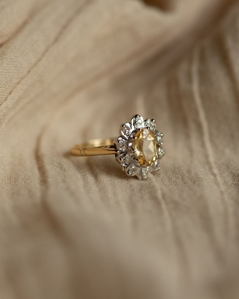 Sybil Vintage 18ct Gold Citrine & Diamond Cluster Ring