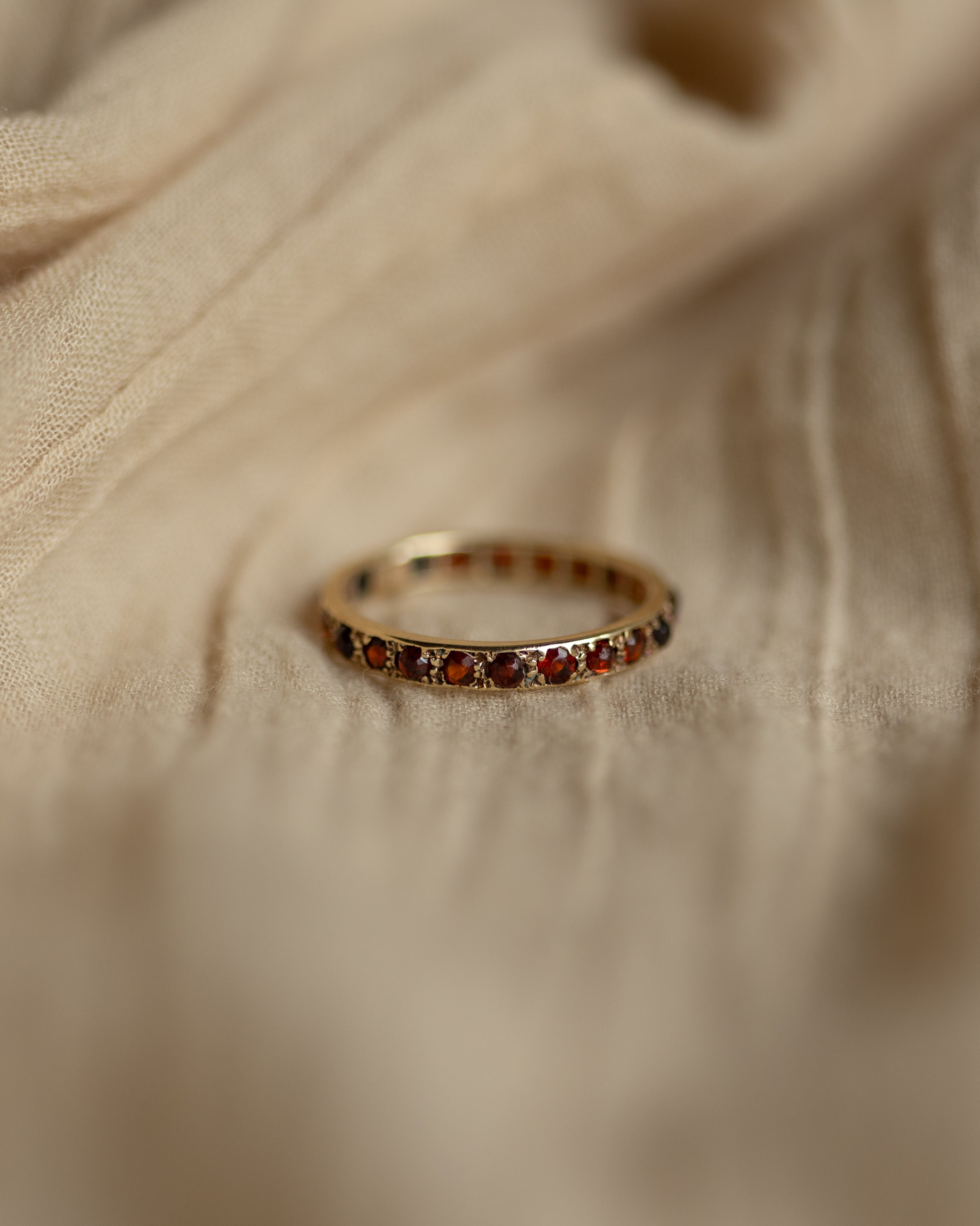 Petronella Vintage 9ct Gold Garnet Eternity Ring