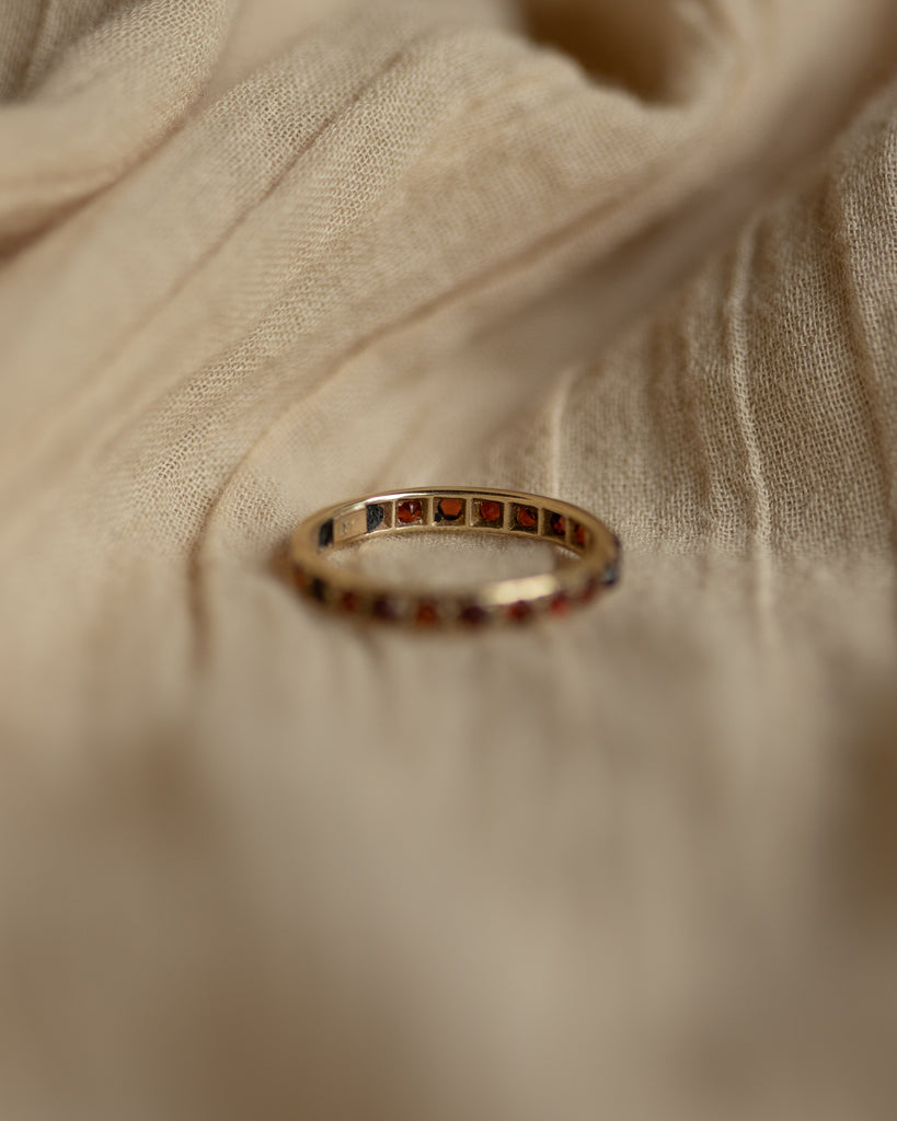 Petronella Vintage 9ct Gold Garnet Eternity Ring