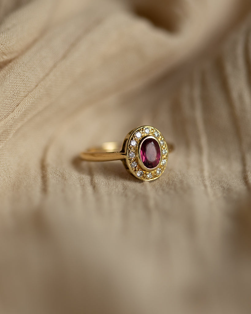 Agatha 1987 Vintage 18ct Gold Pink Tourmaline & Diamond Cluster Ring