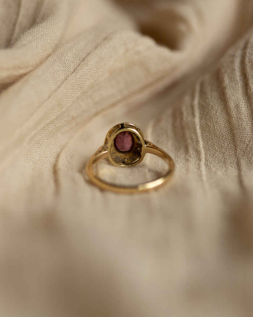 Agatha 1987 Vintage 18ct Gold Pink Tourmaline & Diamond Cluster Ring