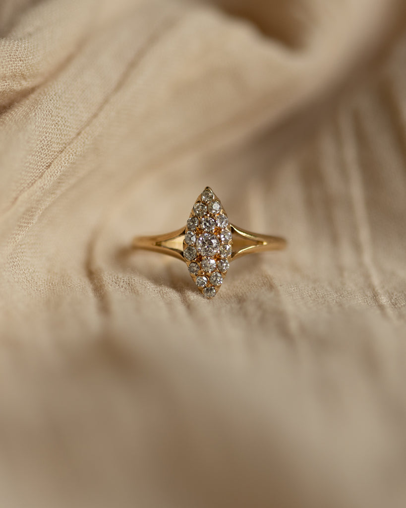 Alma 1914 Antique 18ct Gold Diamond Marquise Ring