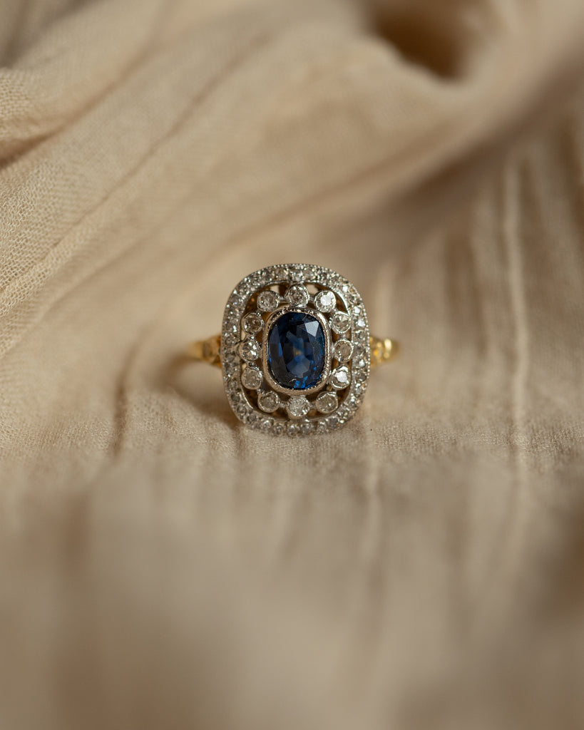 Seraphina Antique Art Deco 18ct Gold Sapphire & Diamond Cluster Ring