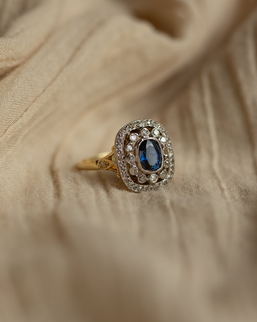 Seraphina Antique Art Deco 18ct Gold Sapphire & Diamond Cluster Ring