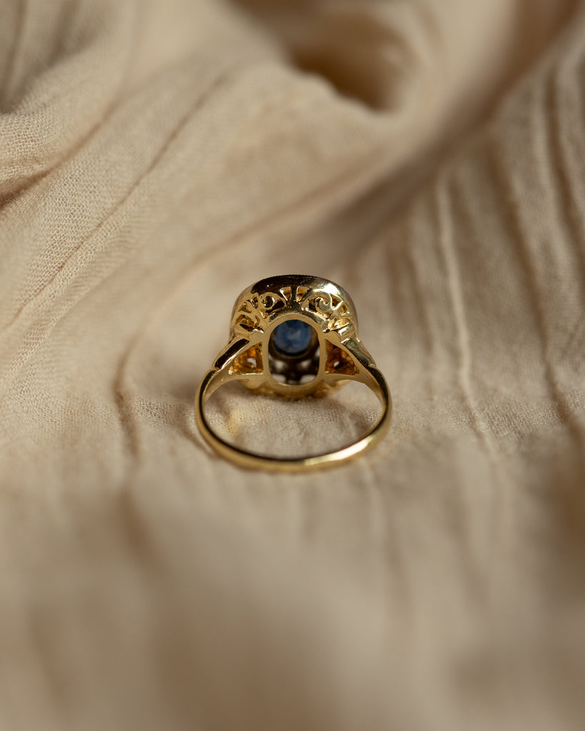 Seraphina Antique Art Deco 18ct Gold Sapphire & Diamond Cluster Ring
