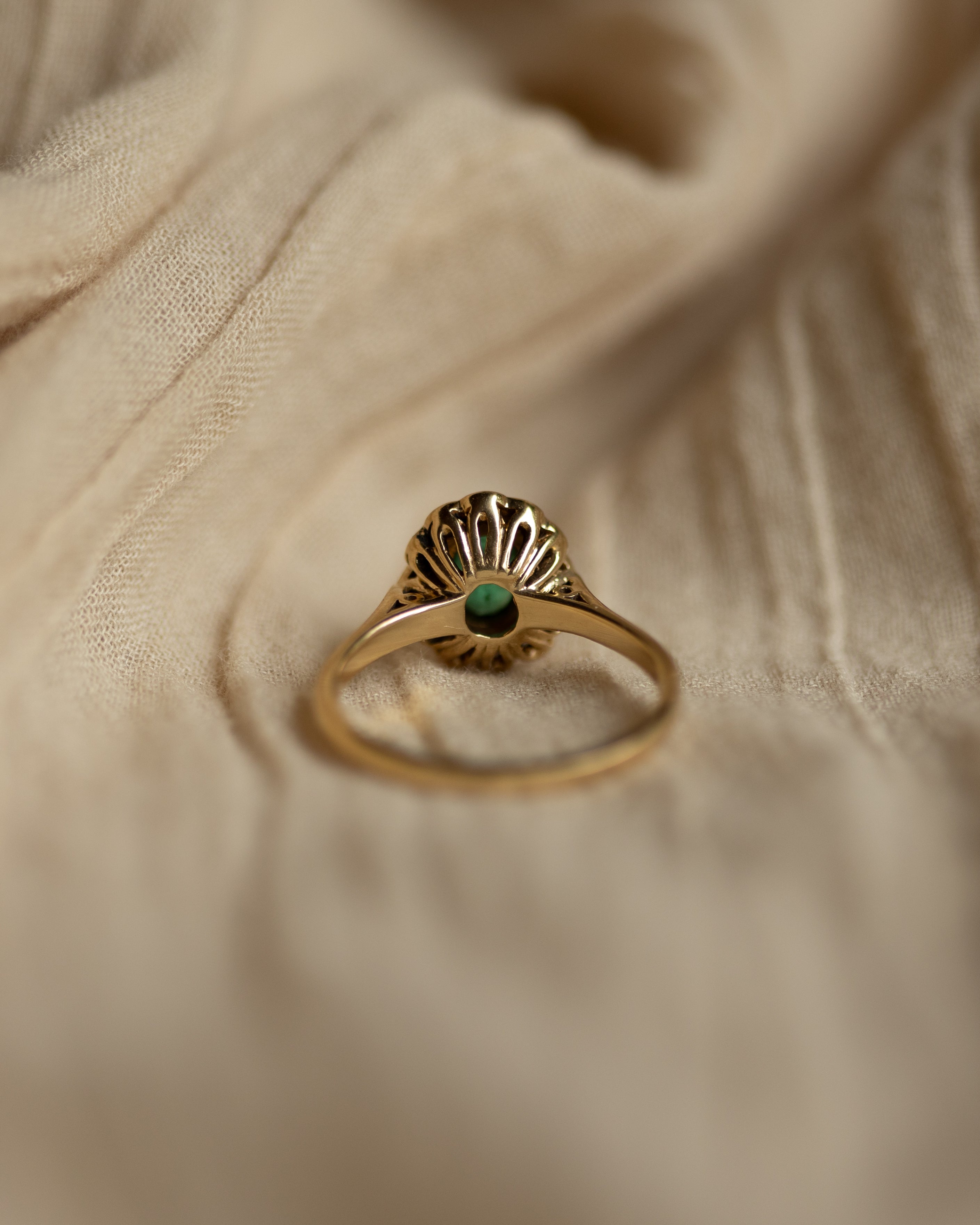 Edith Vintage 18ct Gold Emerald & Diamond Cluster Ring