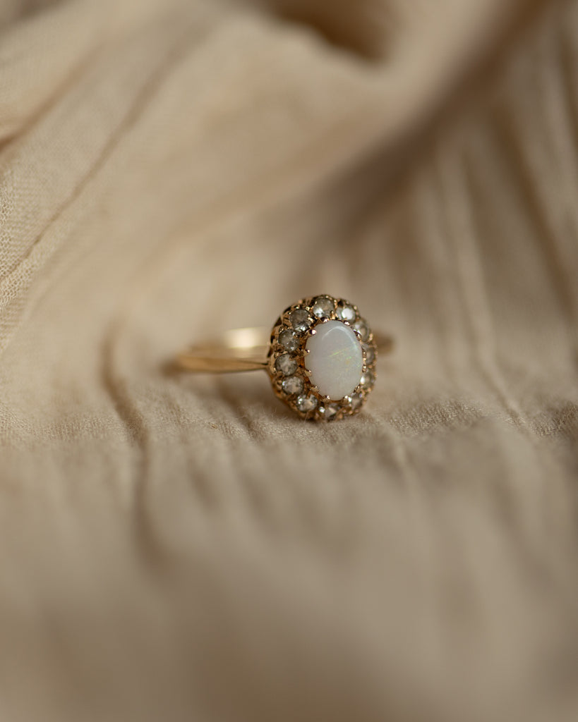 Verity 1973 Vintage 9ct Gold Opal & CZ Cluster Ring