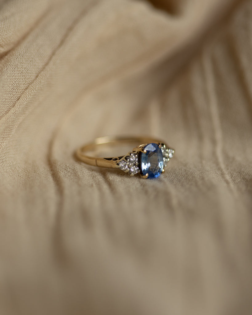 Blanche Vintage 9ct Gold Sapphire & Diamond Cluster Ring