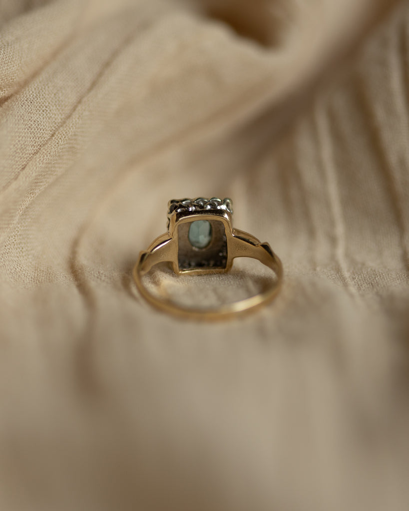 Beryl 1988 Vintage 9ct Gold Blue Topaz & Diamond Cluster Ring