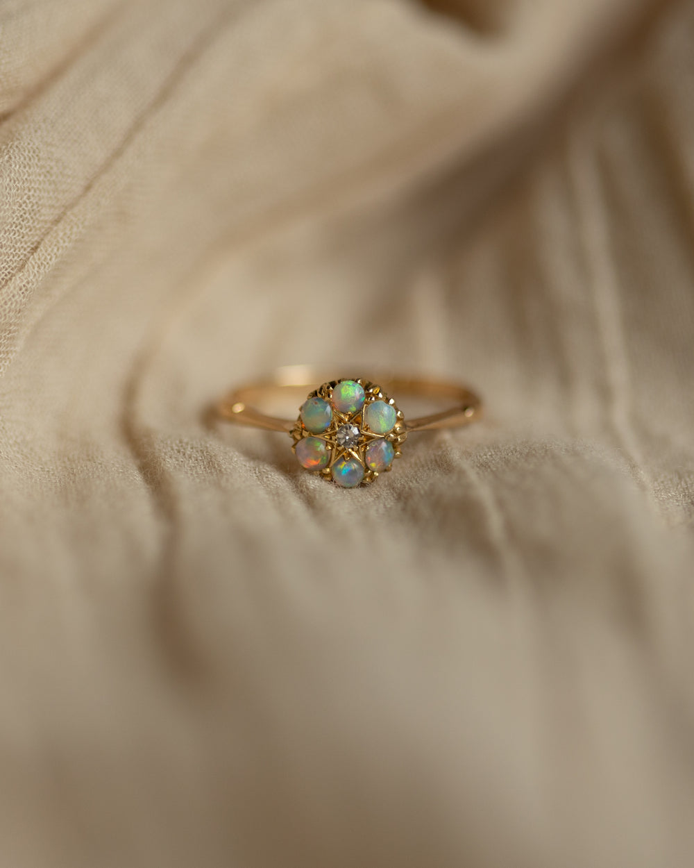 Millicent Antique 18ct Gold Opal & Diamond Cluster Ring