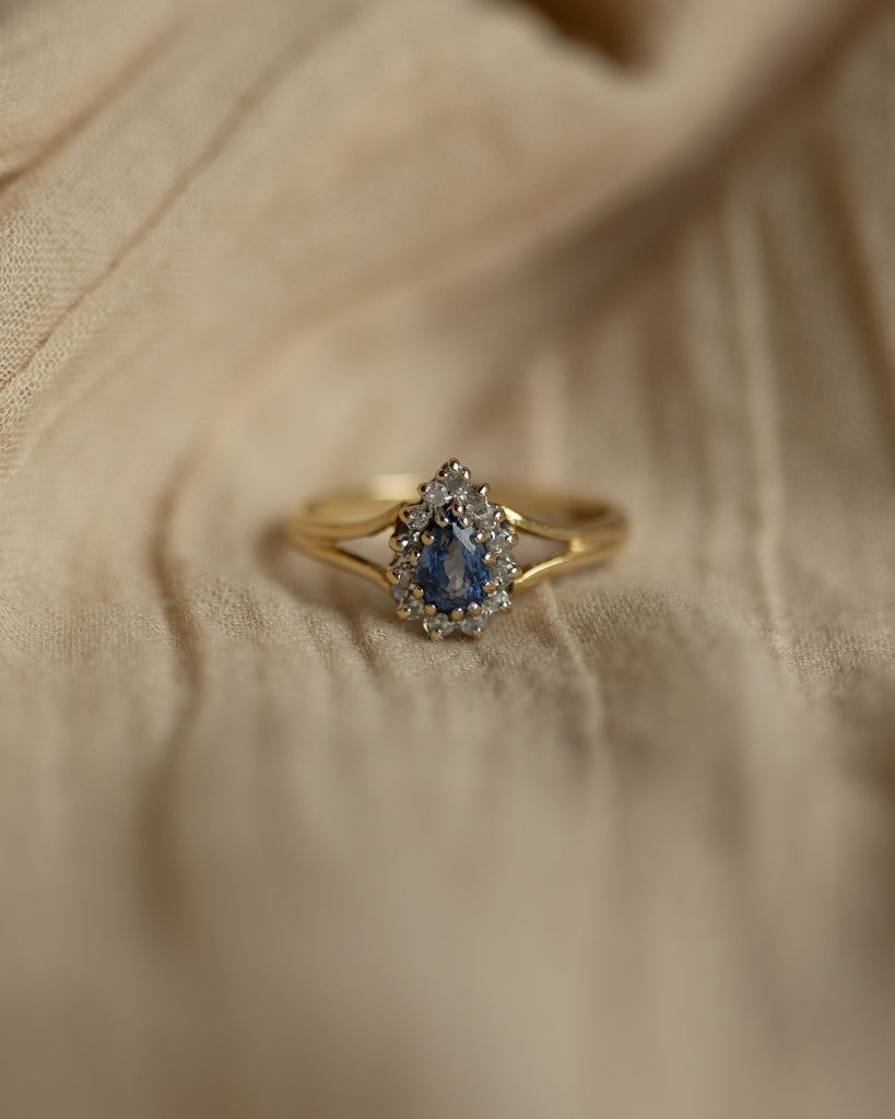 Dulcie 1989 Vintage 9ct Gold Topaz & Diamond Pear Cluster Ring