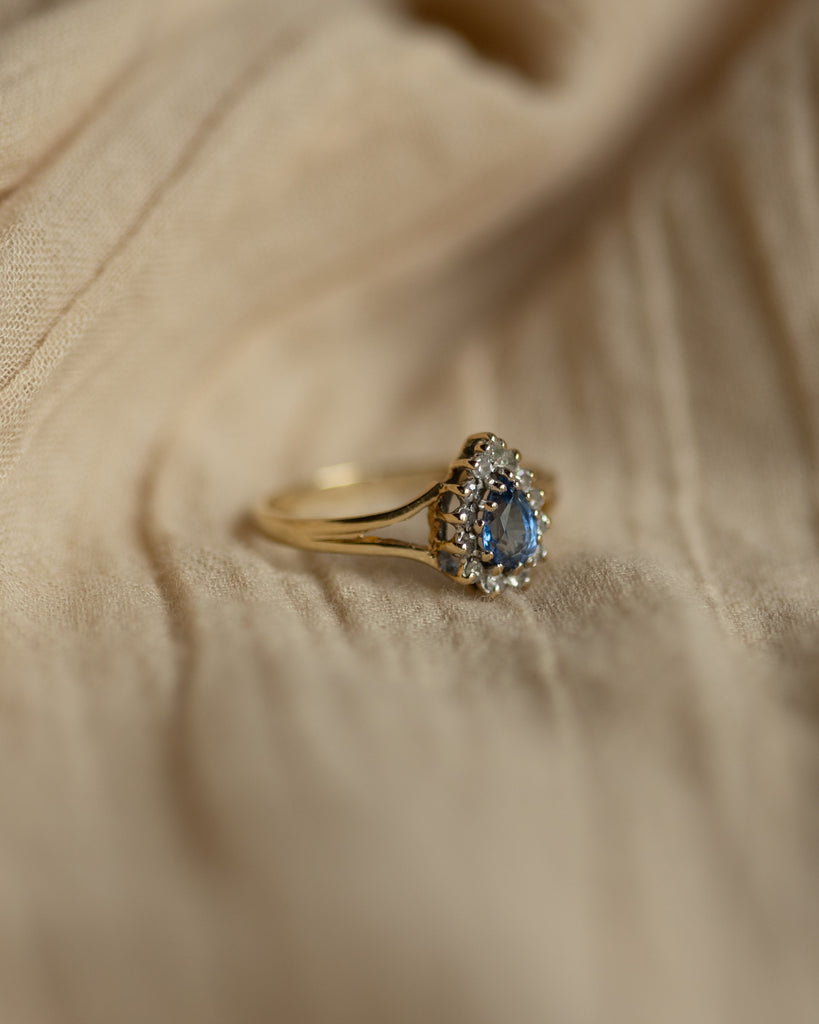 Dulcie 1989 Vintage 9ct Gold Topaz & Diamond Pear Cluster Ring
