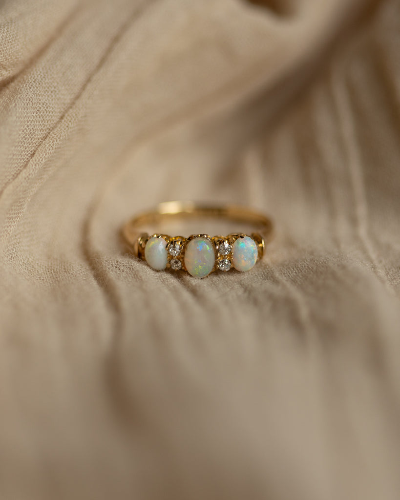 Yvonne Antique 18ct Gold Opal & Diamond Seven Stone Ring