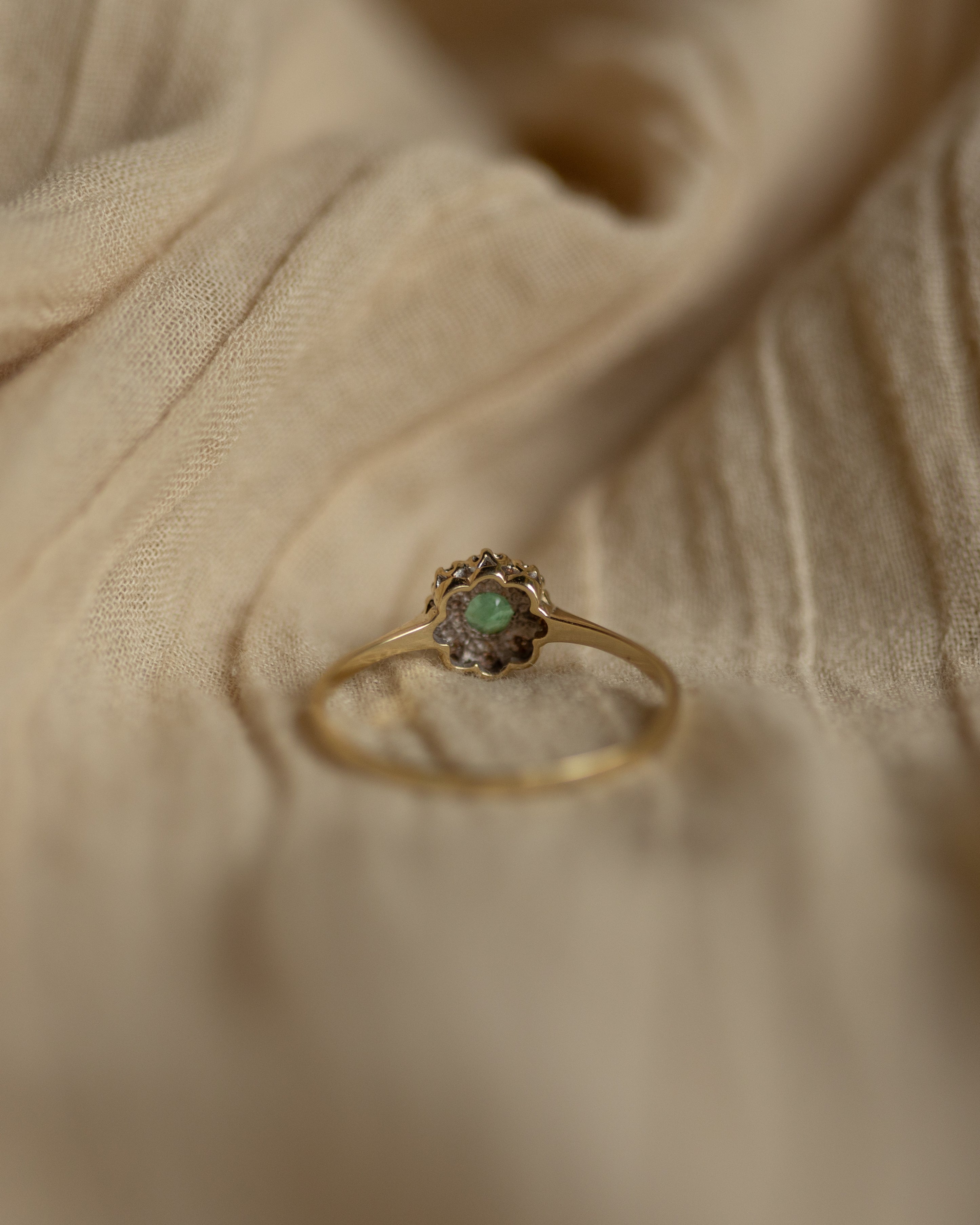 Della 1997 Vintage 9ct Gold Emerald & Diamond Cluster Ring