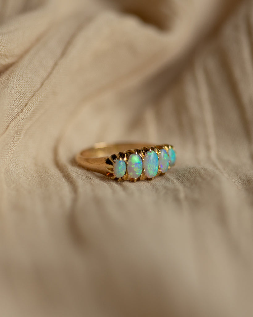 Nellie 1914 Antique 18ct Gold Opal Five Stone Ring