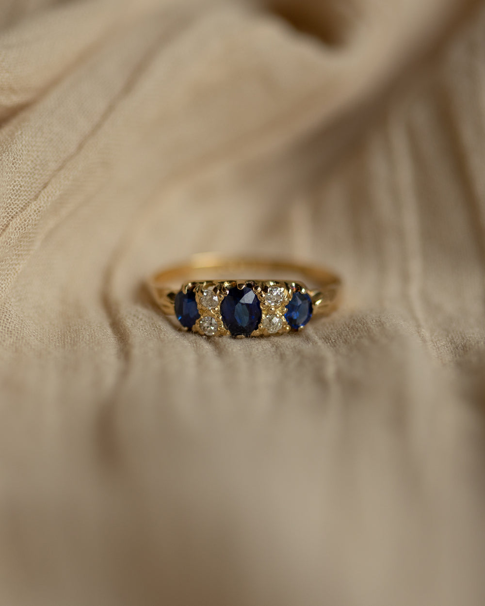 Lillian 1945 Vintage 18ct Gold Sapphire & Diamond Seven Stone Ring