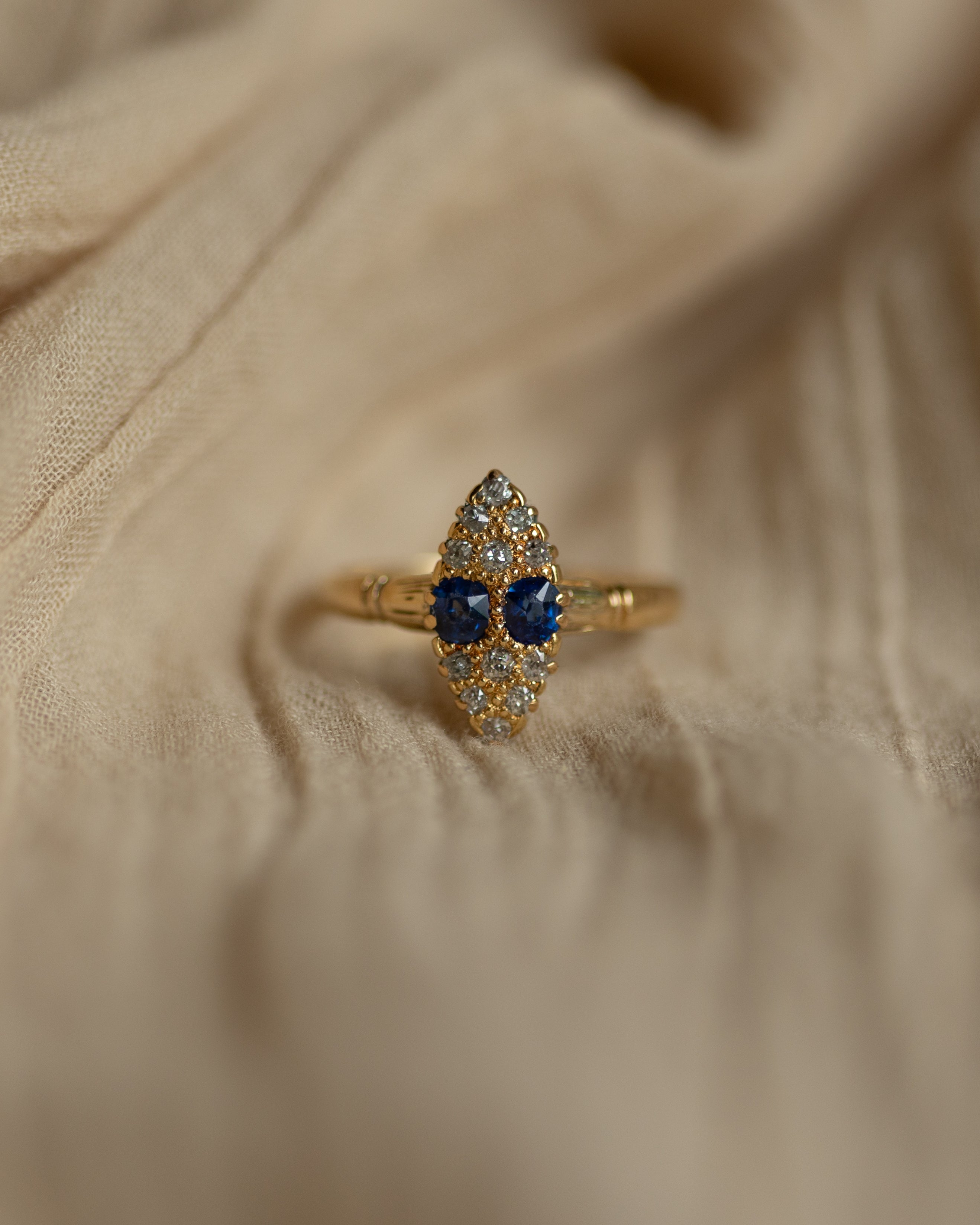 Maude Antique 18ct Gold Sapphire & Diamond Marquise Cluster Ring
