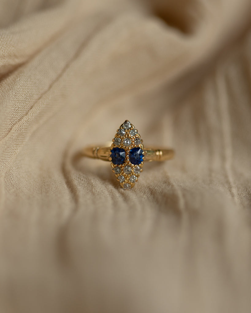 Maude Antique 18ct Gold Sapphire & Diamond Marquise Cluster Ring