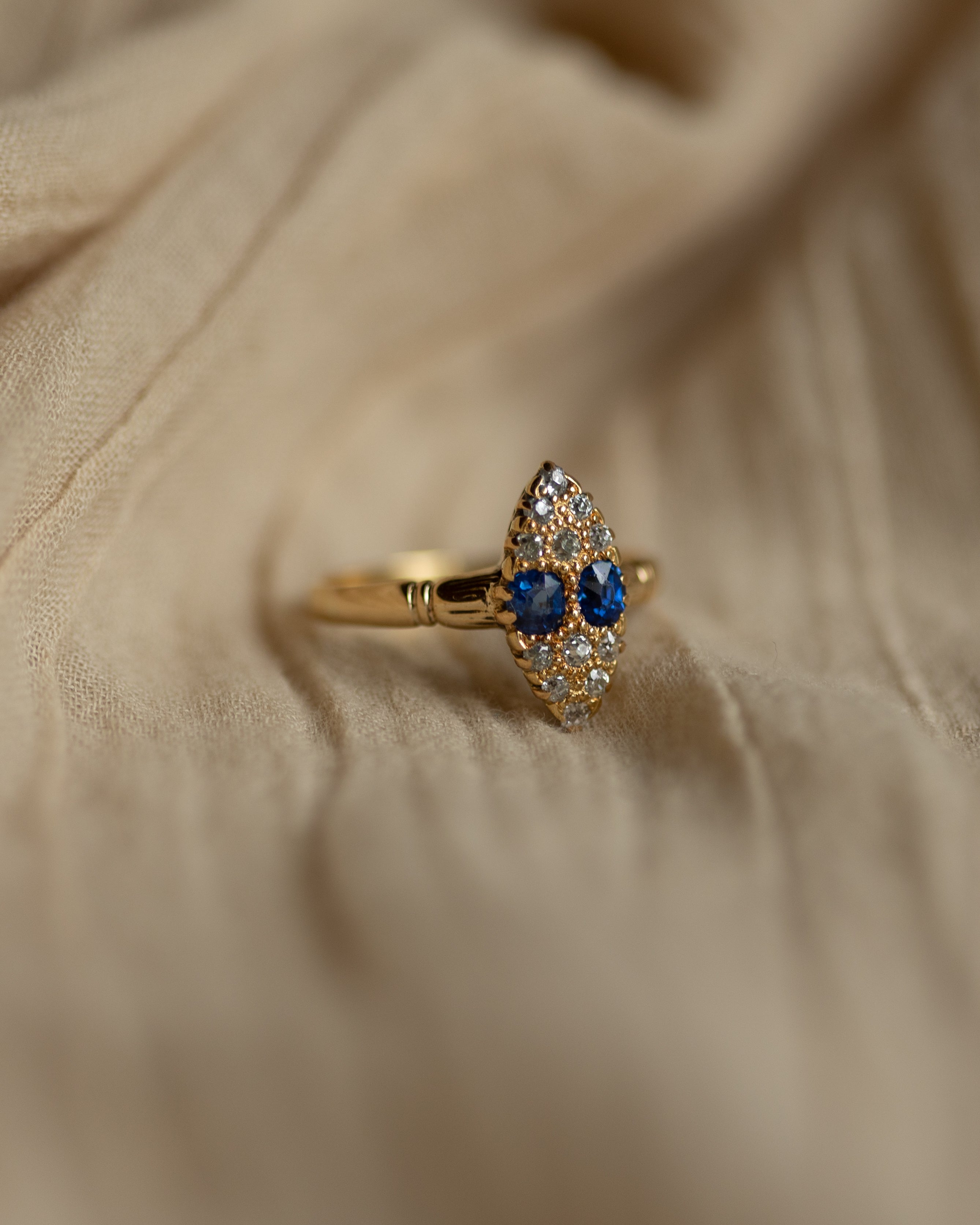 Maude Antique 18ct Gold Sapphire & Diamond Marquise Cluster Ring
