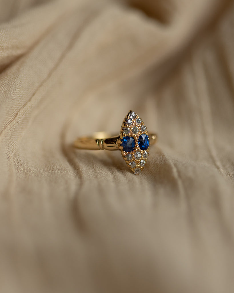 Maude Antique 18ct Gold Sapphire & Diamond Marquise Cluster Ring