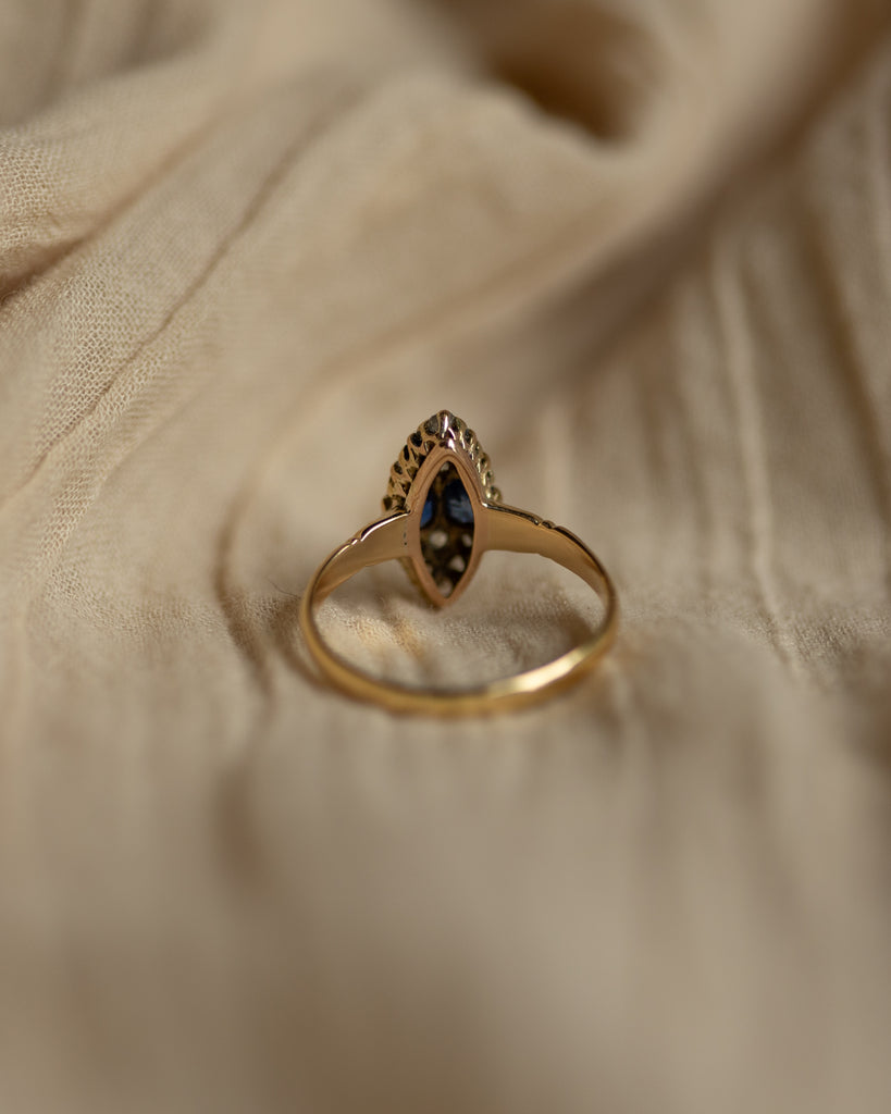 Maude Antique 18ct Gold Sapphire & Diamond Marquise Cluster Ring