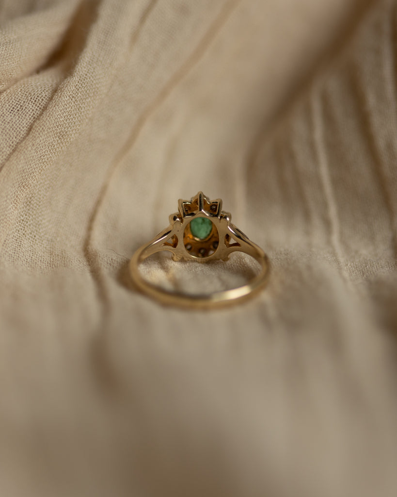 Jessie Vintage 9ct Gold Emerald & Diamond Cluster Ring