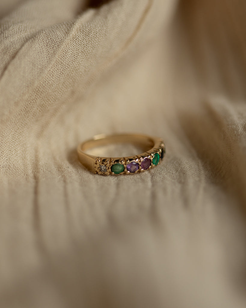 Polly 1988 Vintage 9ct Gold Acrostic Dearest Half Eternity Ring