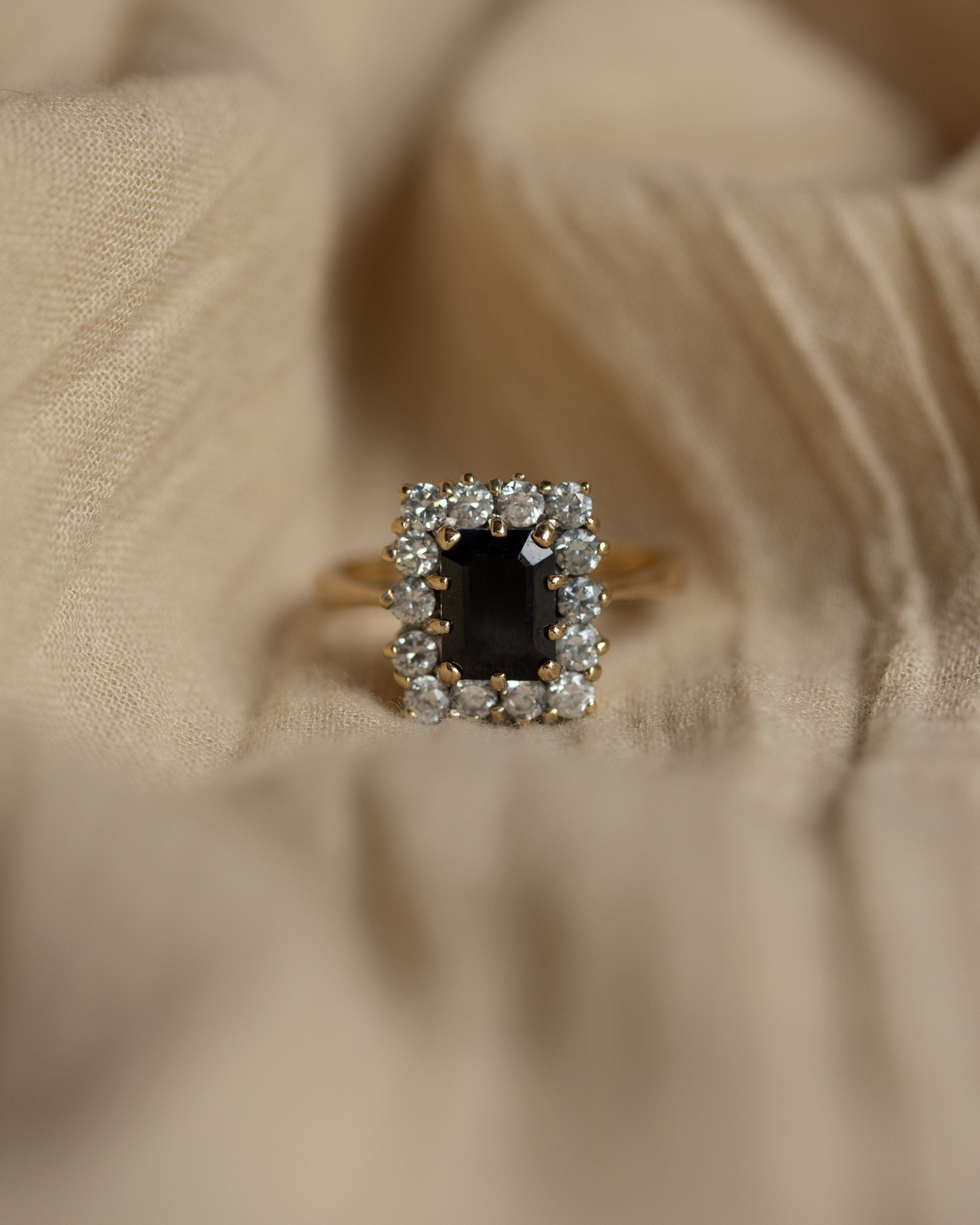 Clarice Vintage 9ct Gold Sapphire & CZ Cluster Ring
