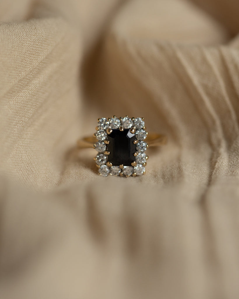 Clarice Vintage 9ct Gold Sapphire & CZ Cluster Ring