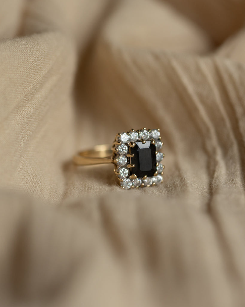 Clarice Vintage 9ct Gold Sapphire & CZ Cluster Ring