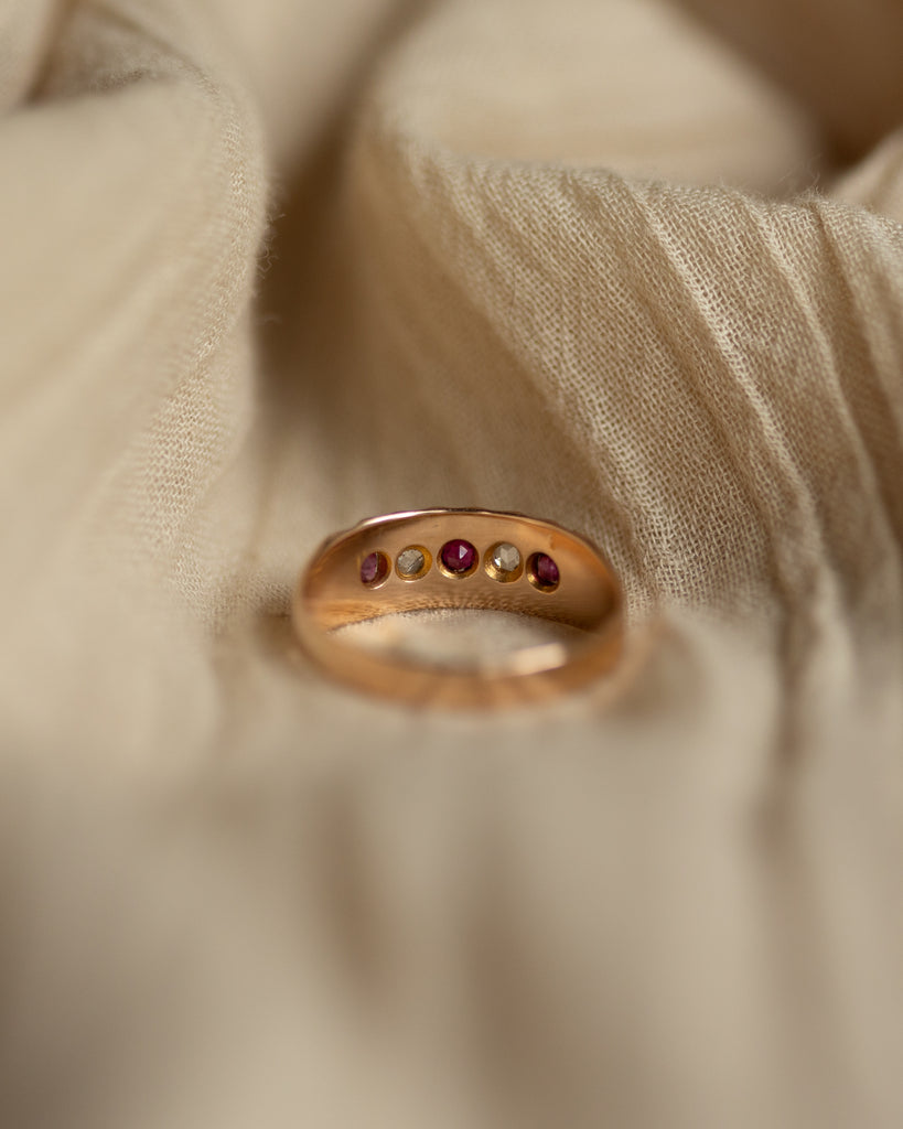 Kitty 1890 Antique 15ct Gold Ruby & Diamond Five Stone Ring