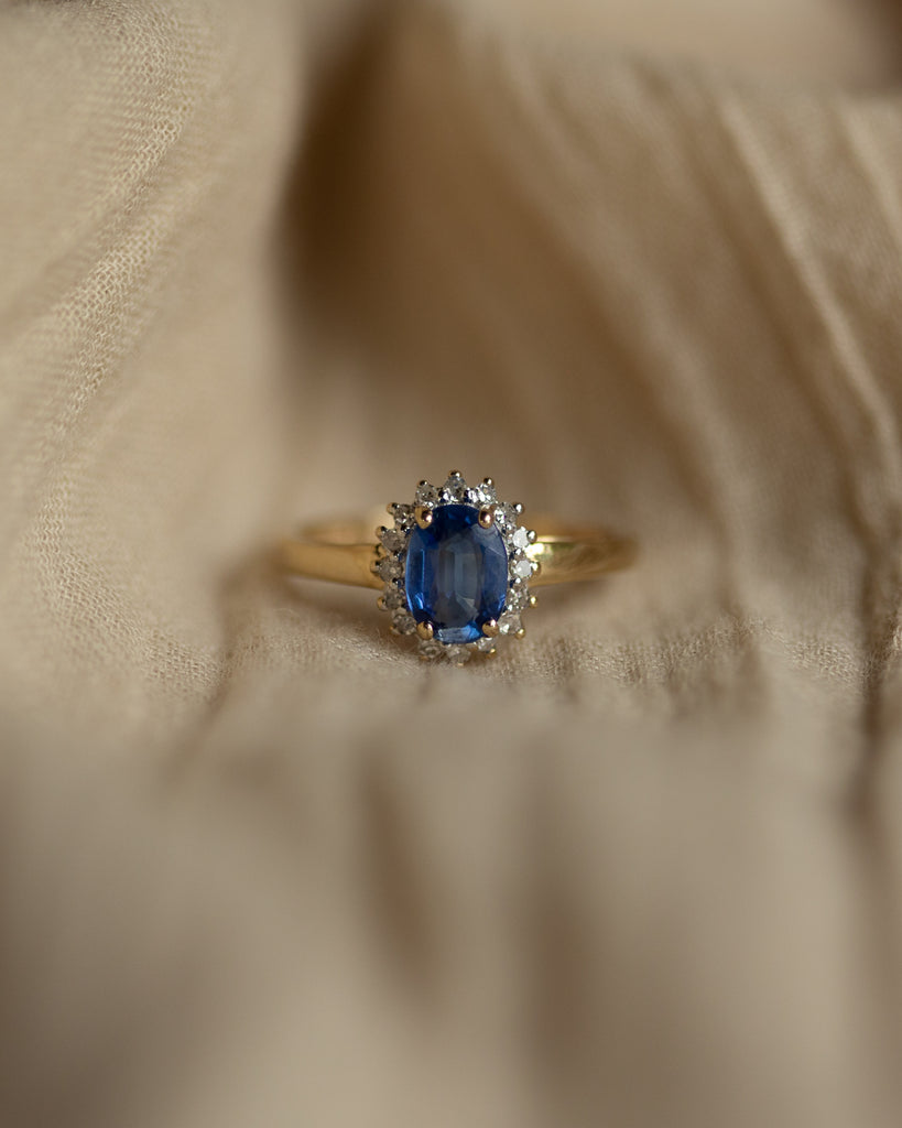 Hester Vintage 9ct Gold Sapphire & Diamond Cluster Ring