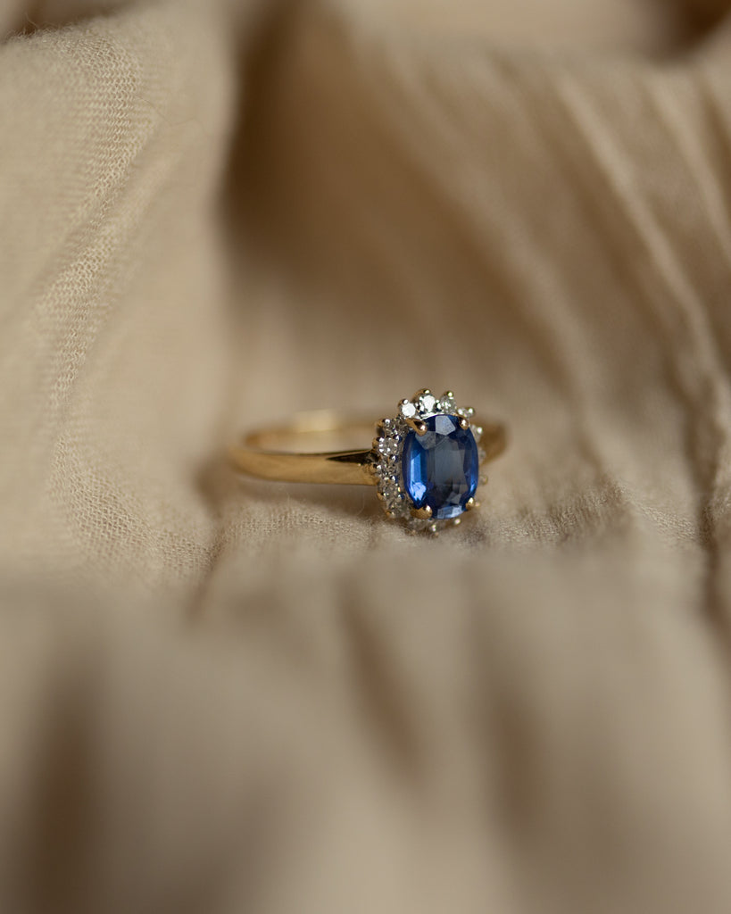 Hester Vintage 9ct Gold Sapphire & Diamond Cluster Ring